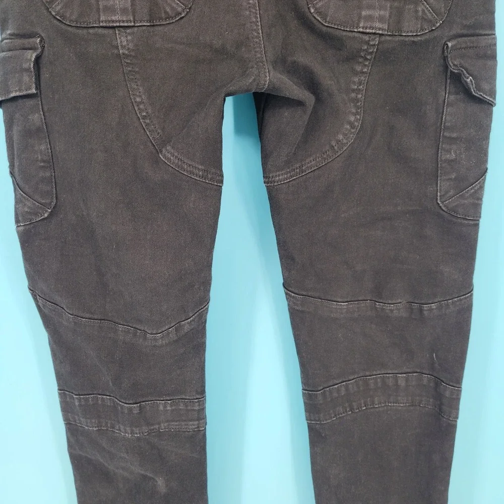 Winx Wheels Biker Cargo Pants Mens XL Black Moto Denim Ribbed Slim Streetwear